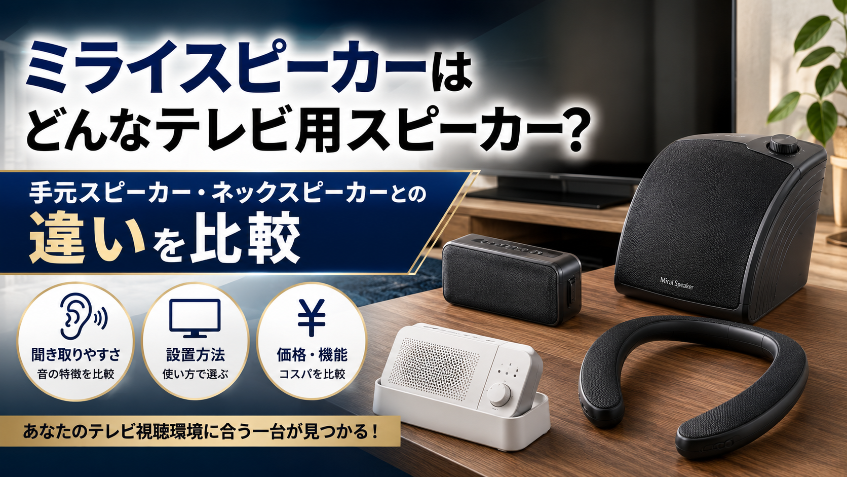 ミライスピーカーはどんなテレビ用スピーカー？手元スピーカー・ネックスピーカーとの違いを比較